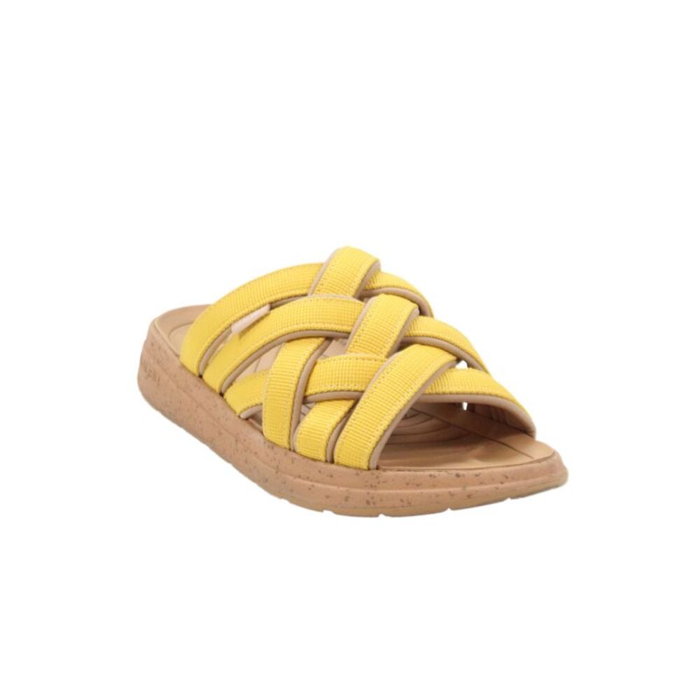 Malibu Womens Cotton Textured Open Toed Flat Sandal Yellow Size 6.5
